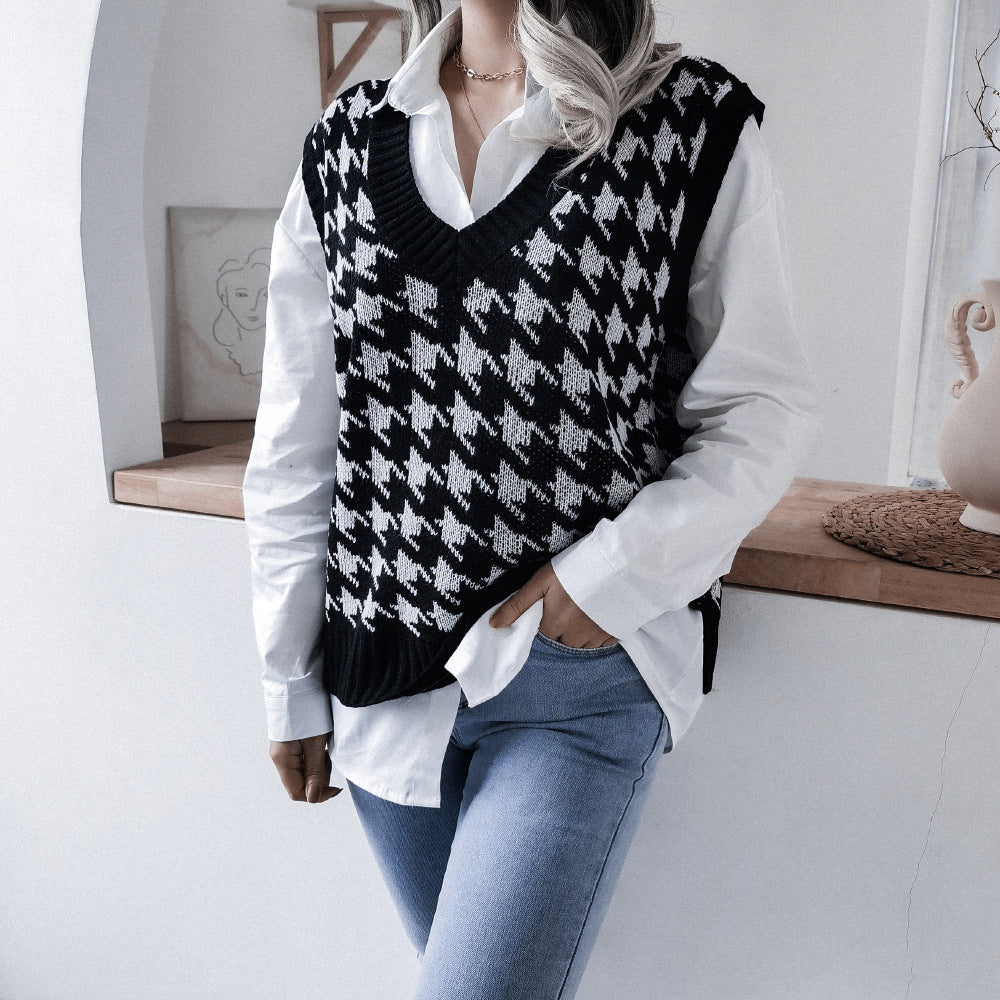 Argyle V-Neck Sweater Vest for Women