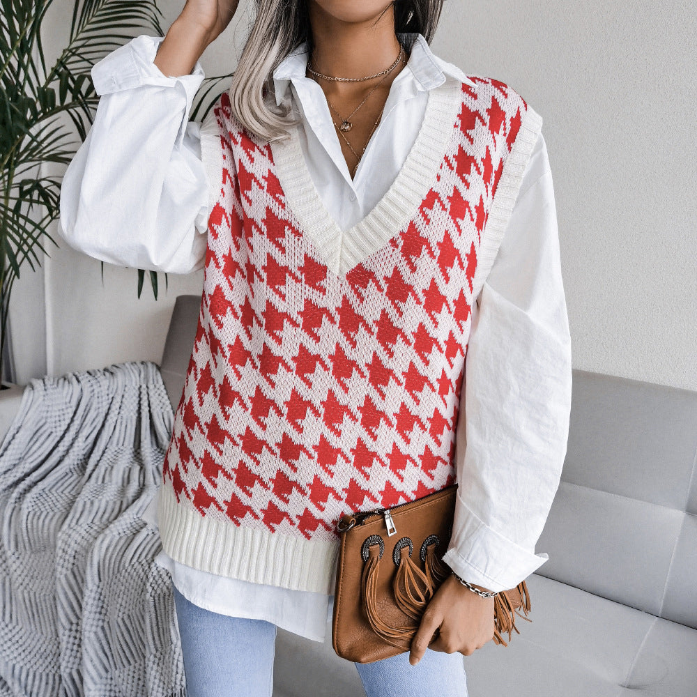 Argyle V-Neck Sweater Vest for Women