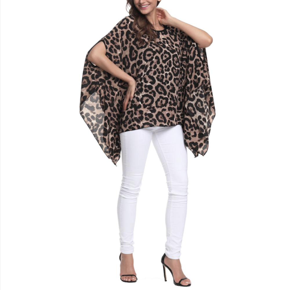 Leopard Print Chiffon Batwing Blouse for Women