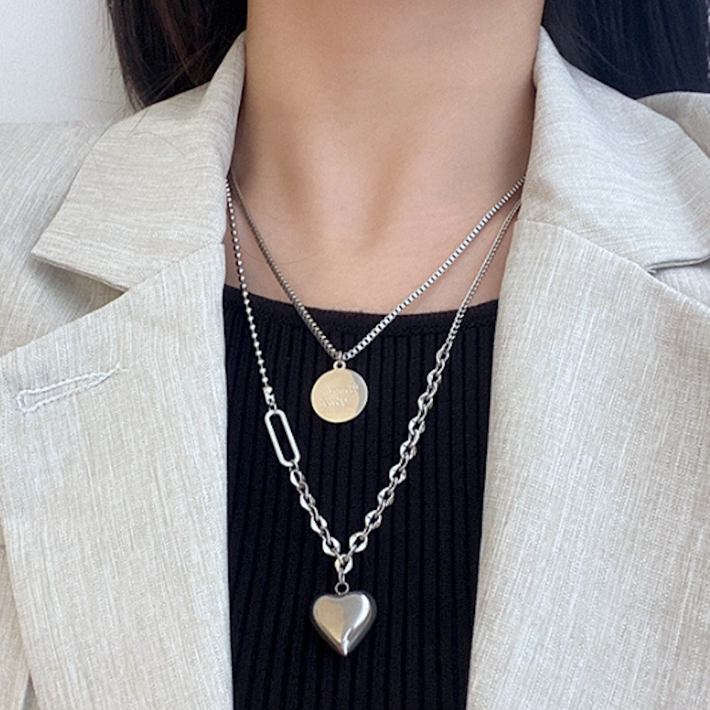 Women's Fortune Layered Necklace With Heart-Shaped Charm