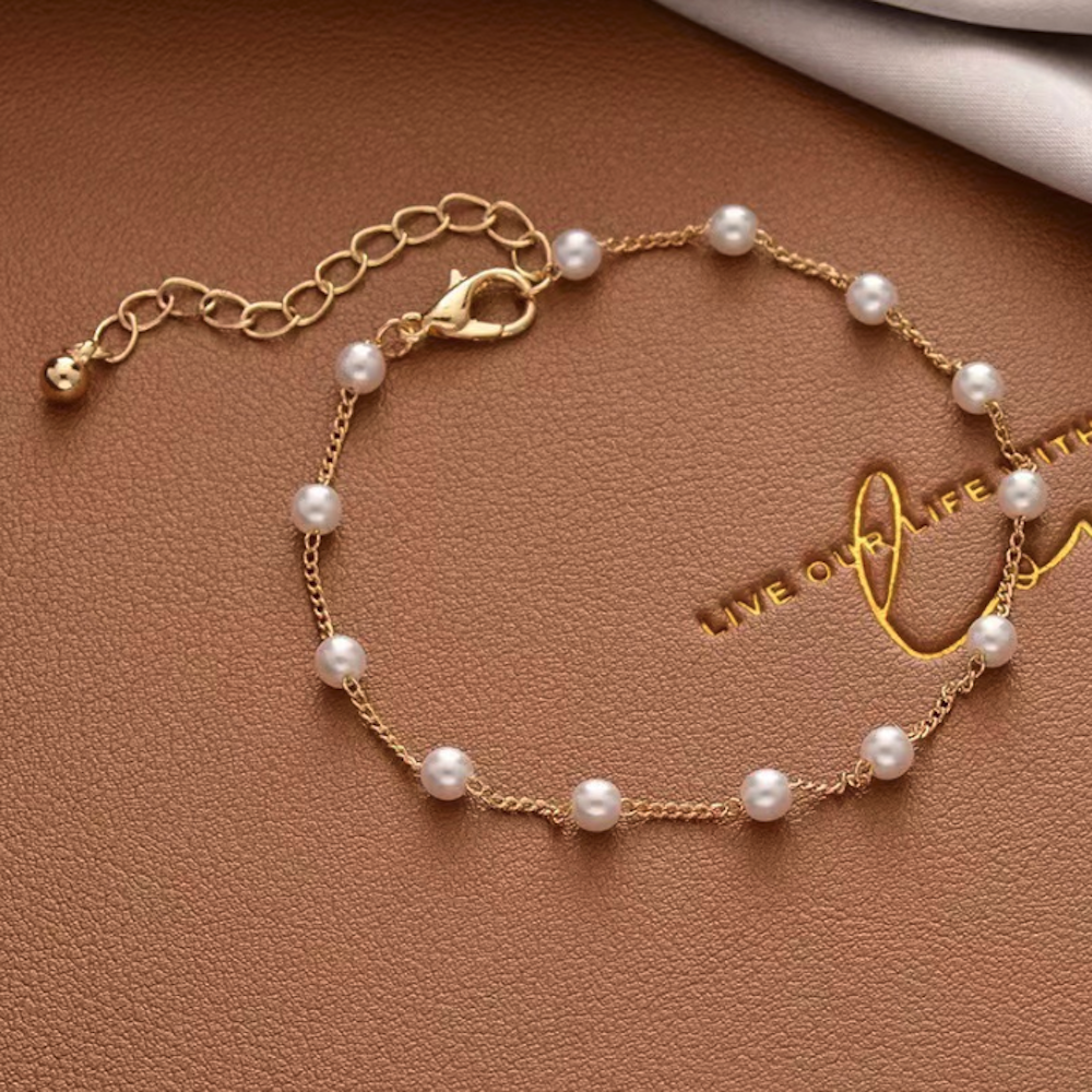 Adjustable Ladies Bracelet with Imitation Pearl Accents