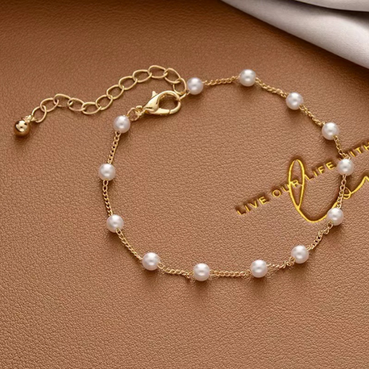 Adjustable Ladies Bracelet with Imitation Pearl Accents