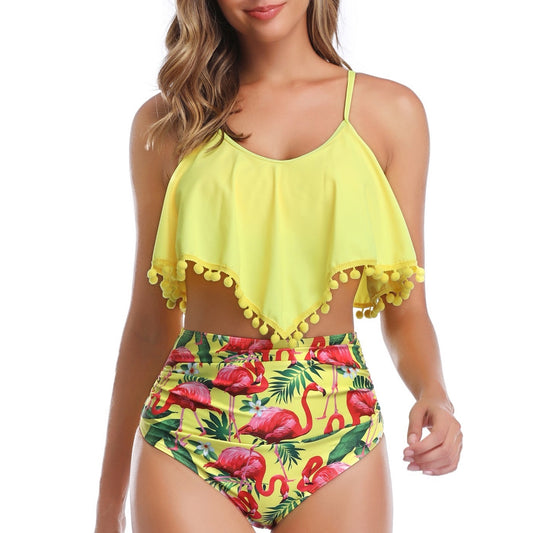 Tankini Set with Yellow Flamingo Print