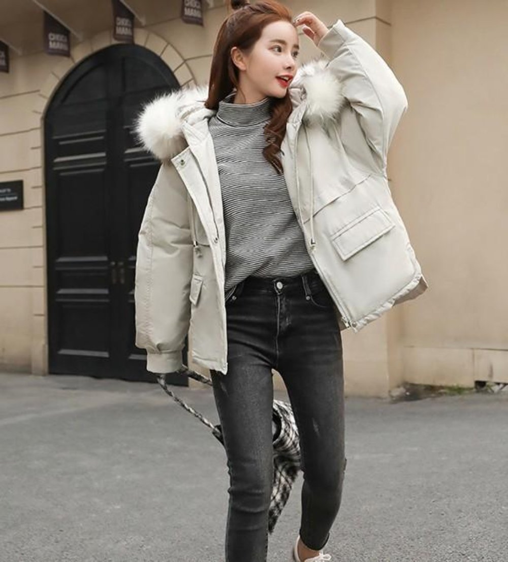 Short Hooded Puffy Winter Coat for Women