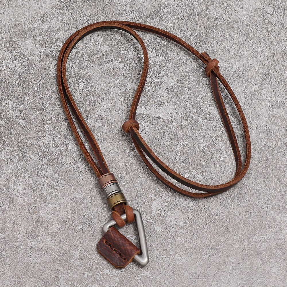 Triangle Charm Adjustable Necklace in Faux Leather