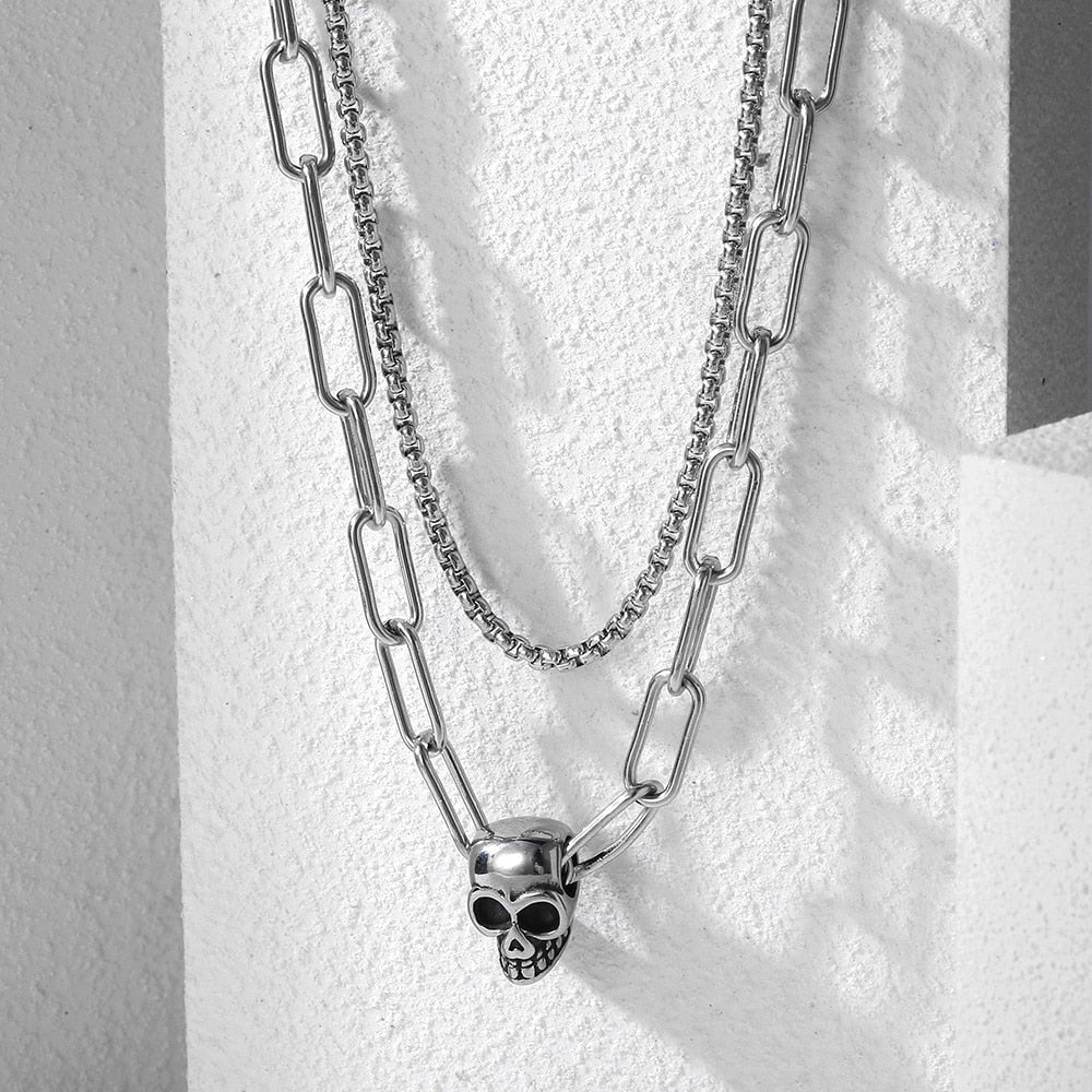 Skull Layered Choker Chain Necklace for a Distinctive, Multilayered Look