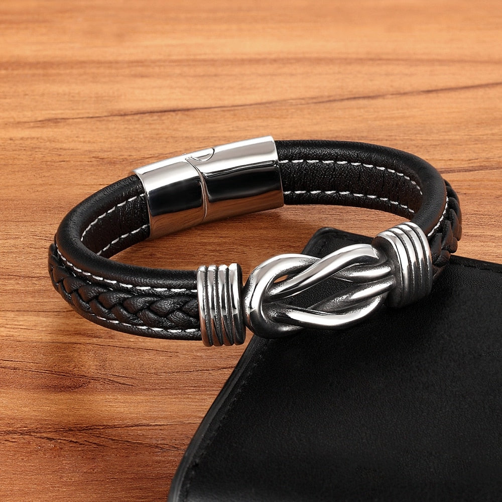 Square Knot Buckle Vegan Leather Wristband