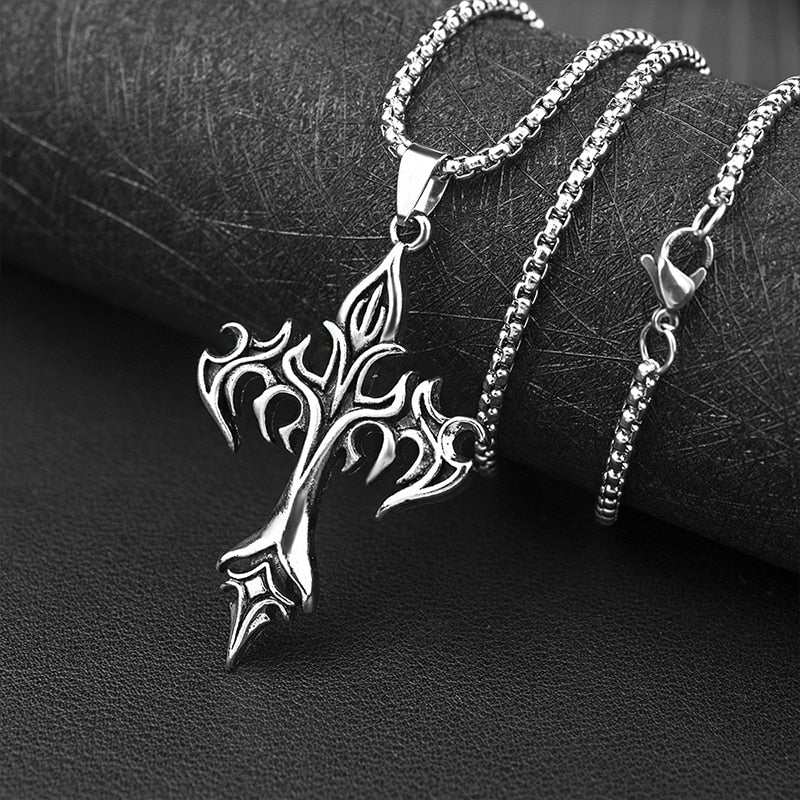 Fiery Gothic Cross Pendant Necklace