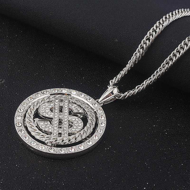 Rotating Dollar Sign Necklace with Hip Hop Style