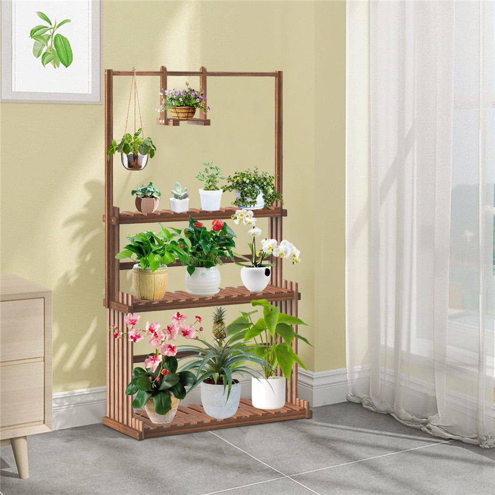 Wooden Decorative Plant Stand with Three Tiers