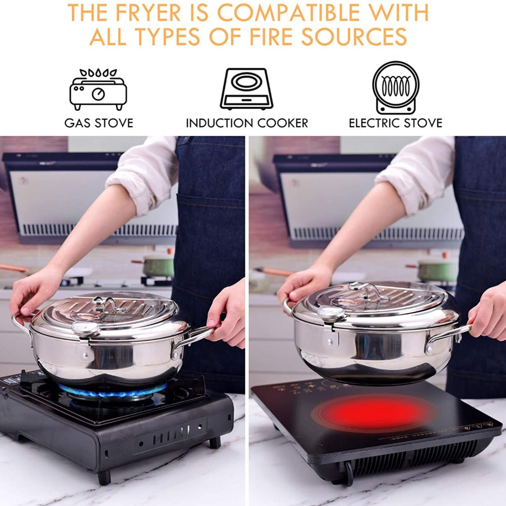 Japanese Cuisine Fryer with Built-in Thermometer