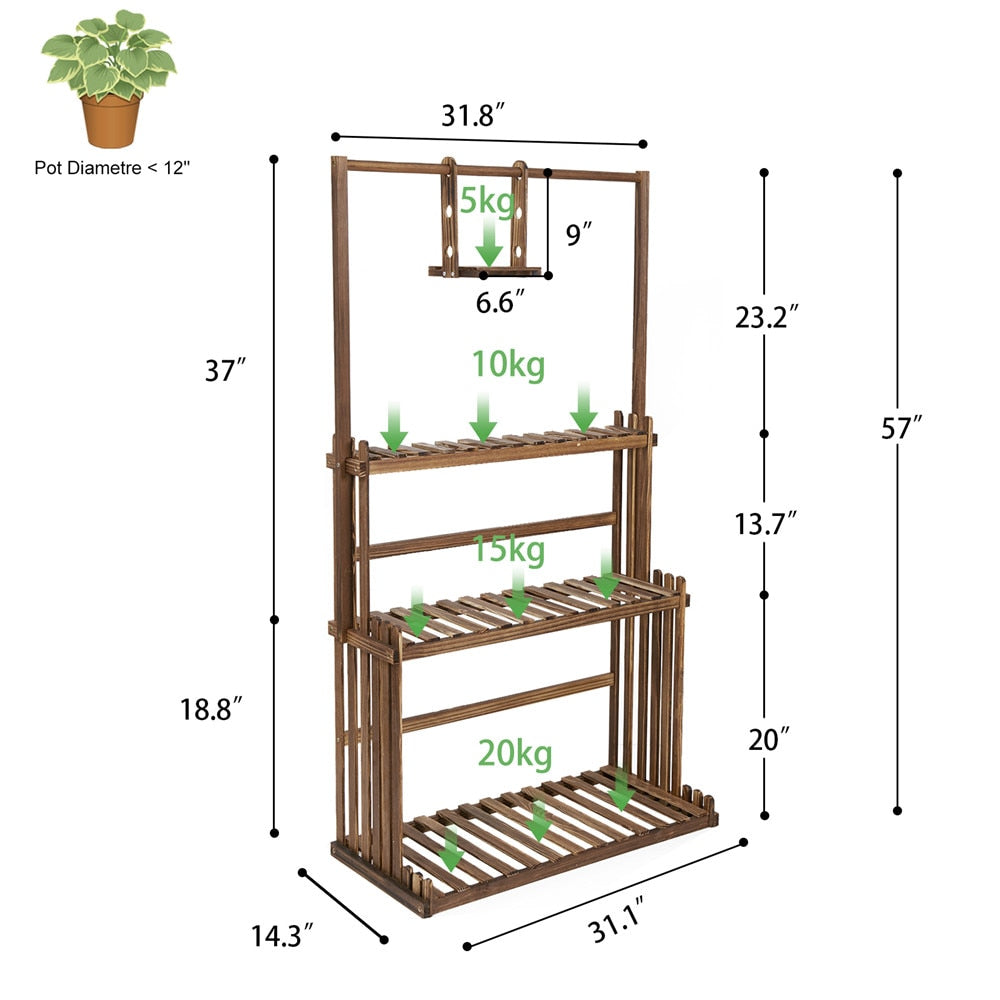 Wooden Decorative Plant Stand with Three Tiers