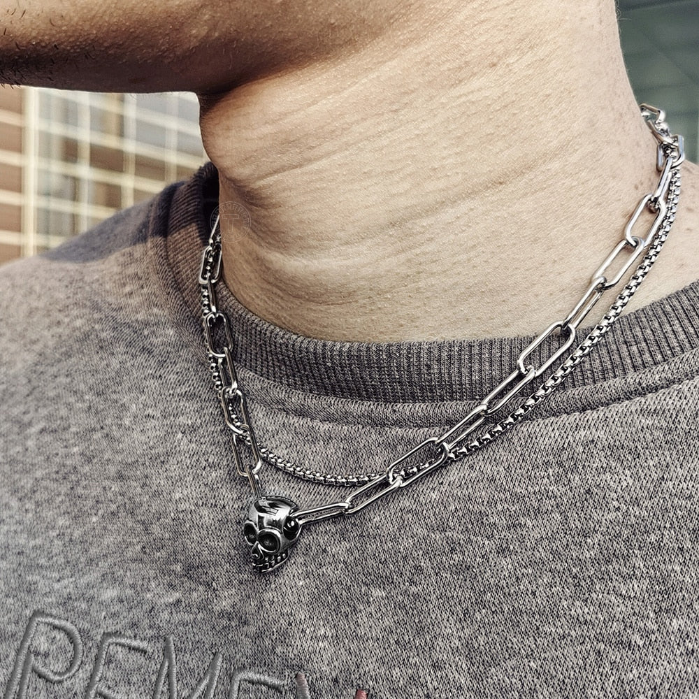 Skull Layered Choker Chain Necklace for a Distinctive, Multilayered Look