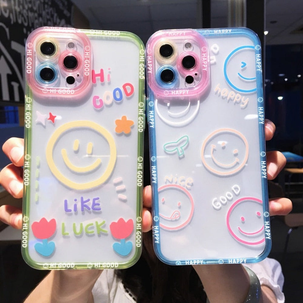 Transparent iPhone Cover with Smiling Emoji Face