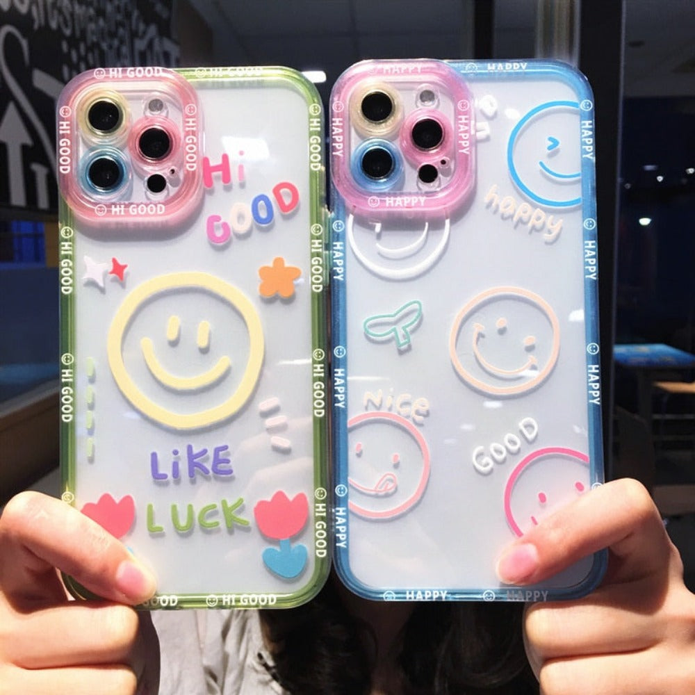 Transparent iPhone Cover with Smiling Emoji Face