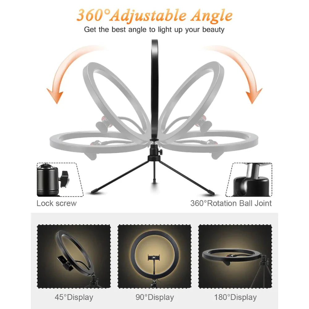 10" Portable Selfie LED Lamp for Tabletop Photography