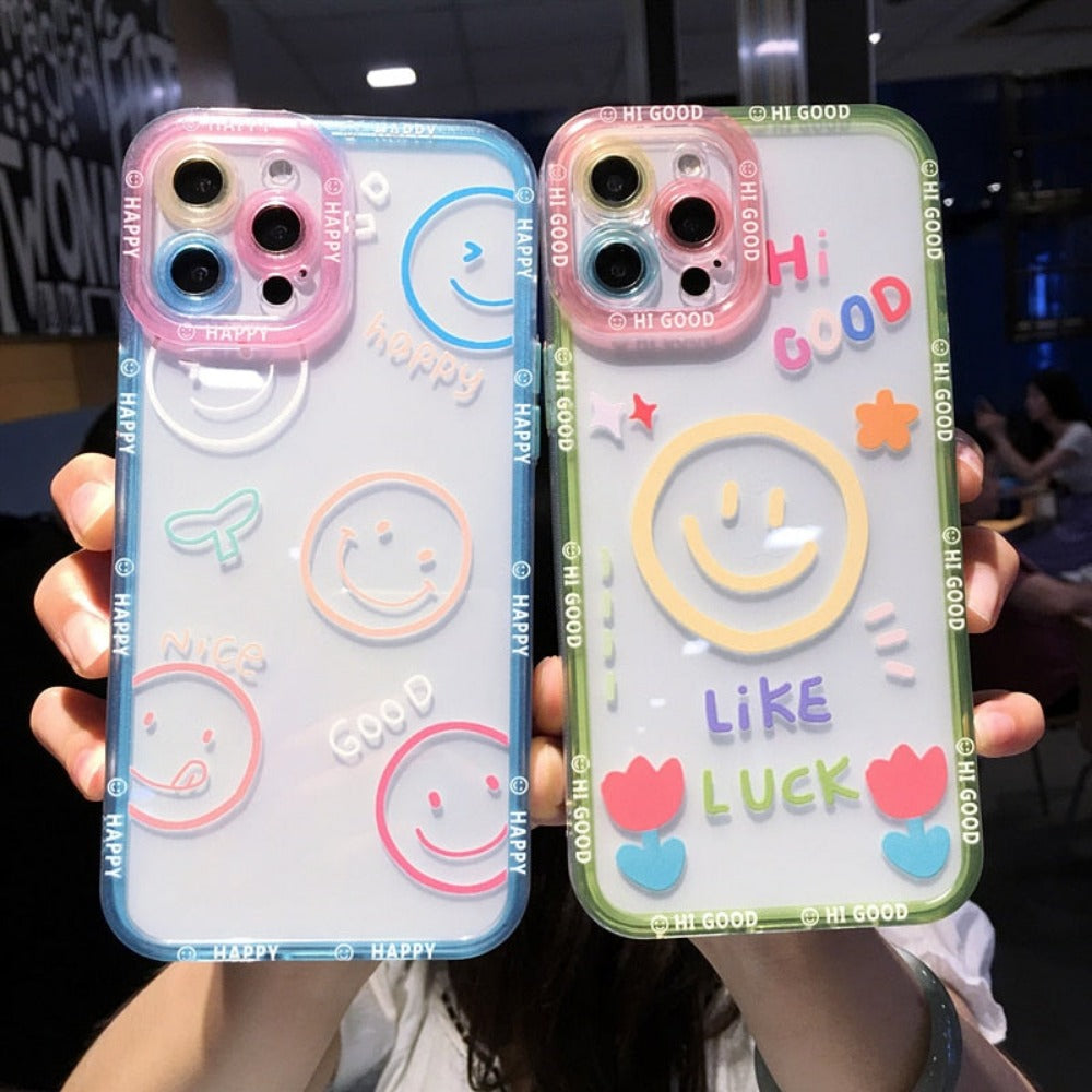 Transparent iPhone Cover with Smiling Emoji Face