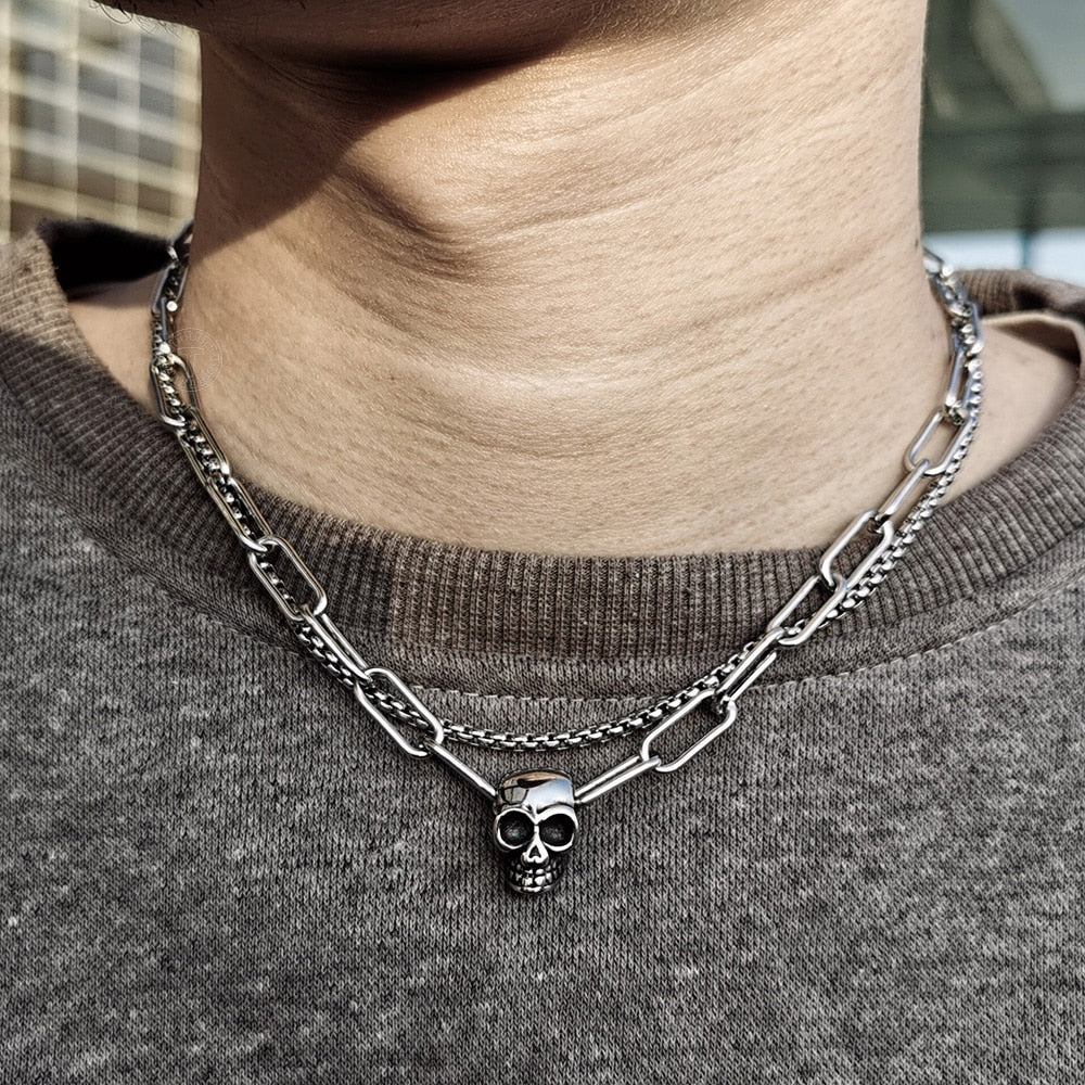 Skull Layered Choker Chain Necklace for a Distinctive, Multilayered Look
