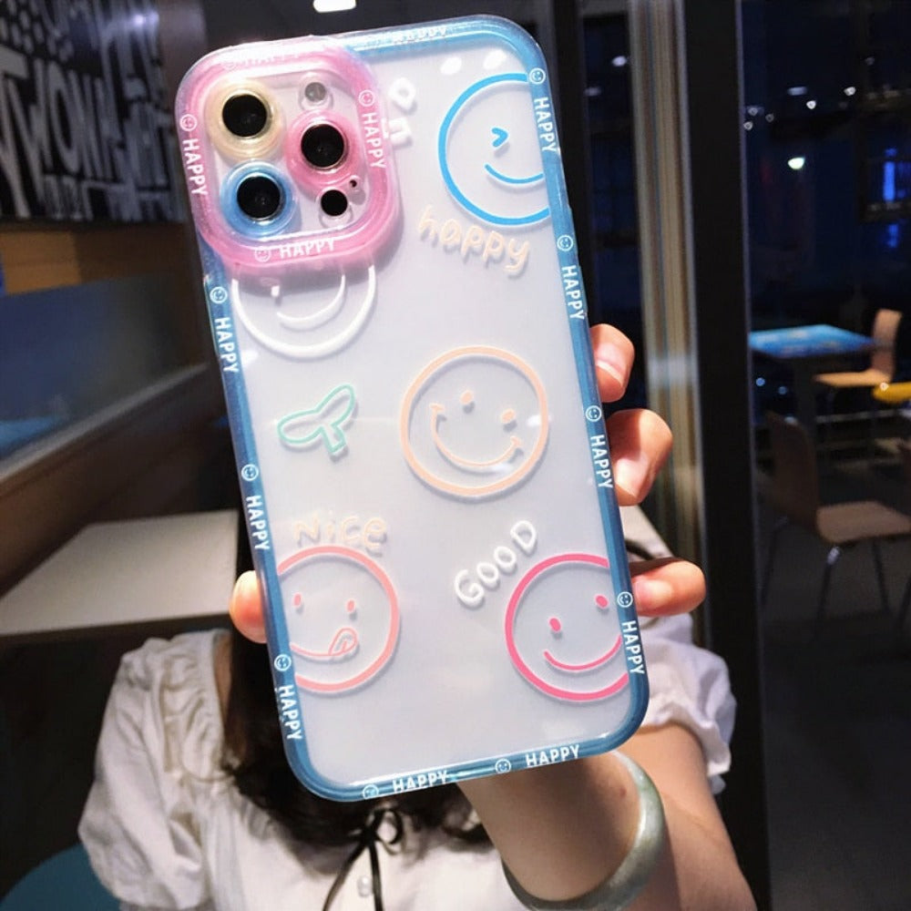 Transparent iPhone Cover with Smiling Emoji Face