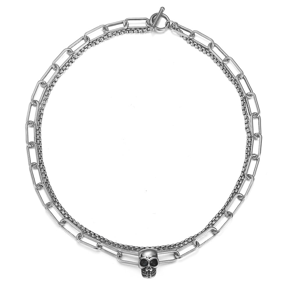 Skull Layered Choker Chain Necklace for a Distinctive, Multilayered Look