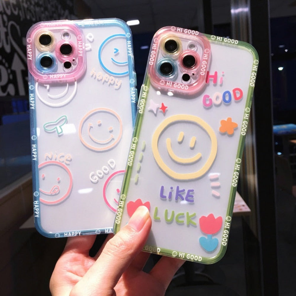 Transparent iPhone Cover with Smiling Emoji Face
