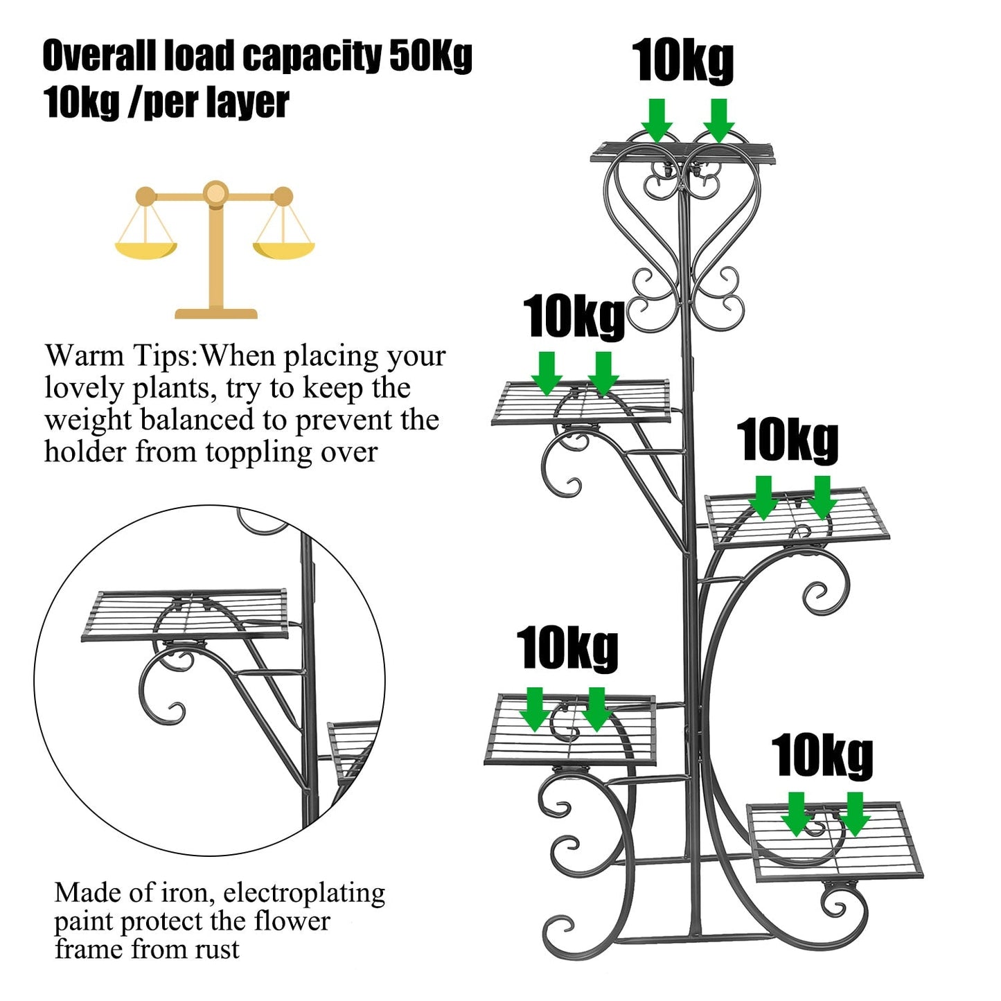 5 Tier Metal Plant Stand for Indoor and Outdoor Use