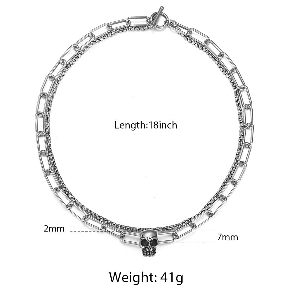 Skull Layered Choker Chain Necklace for a Distinctive, Multilayered Look