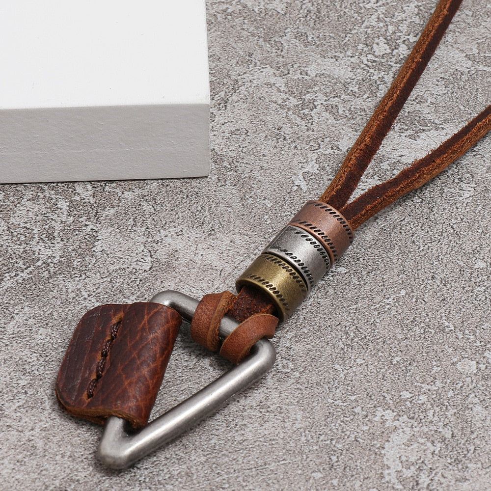 Triangle Charm Adjustable Necklace in Faux Leather