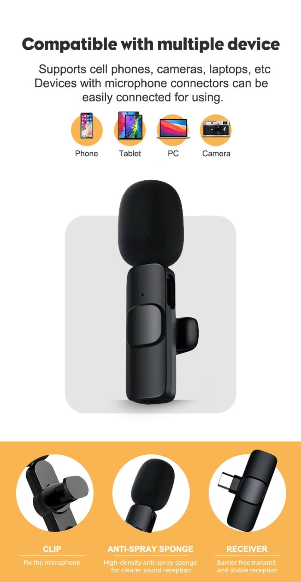 Wireless Clip-On Mini Recording Microphone