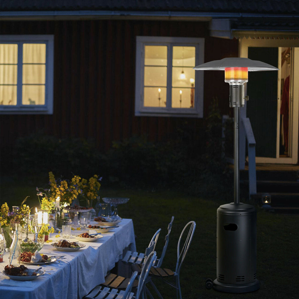 Standing Propane Heater for Outdoor Patios with Convenient Wheels
