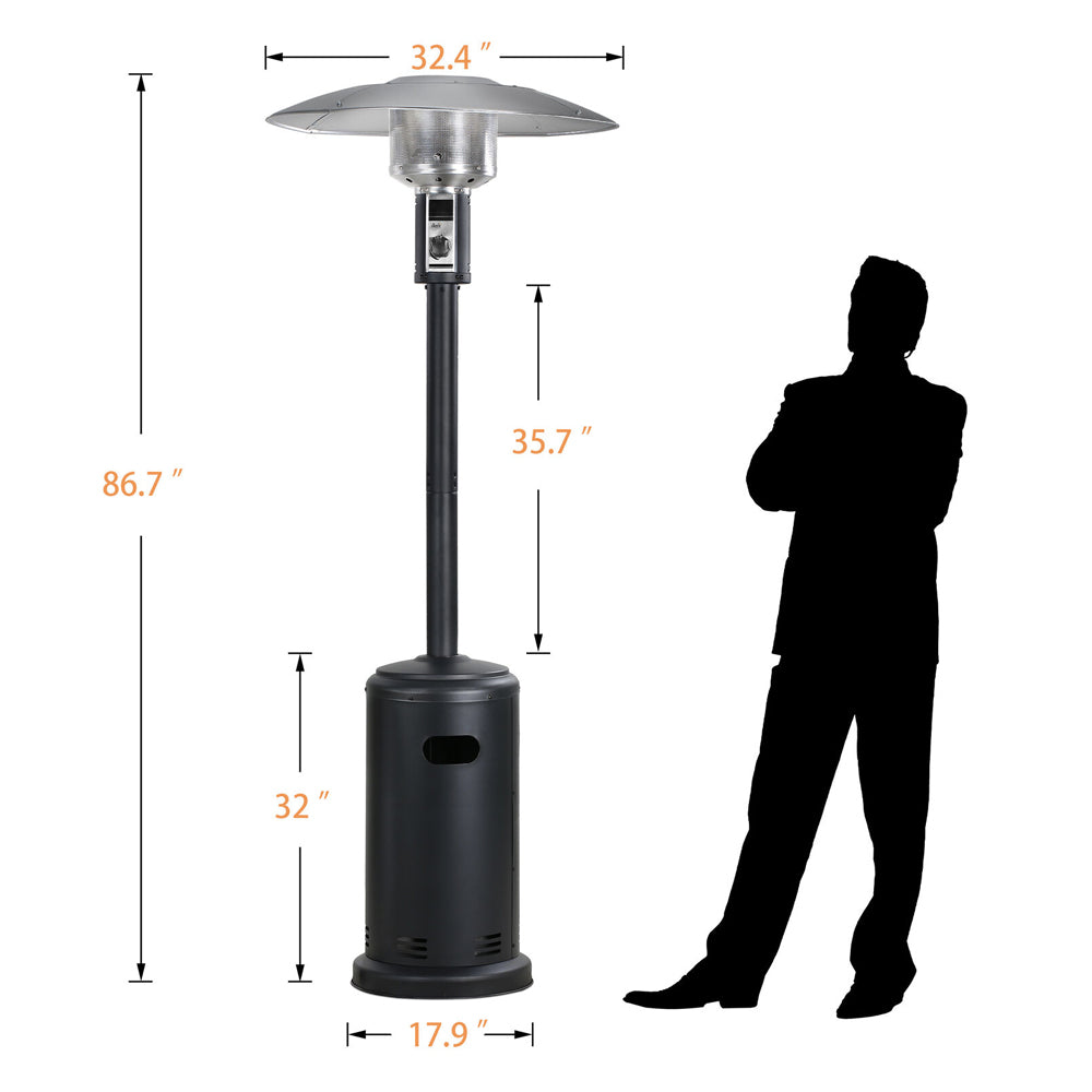 Standing Propane Heater for Outdoor Patios with Convenient Wheels