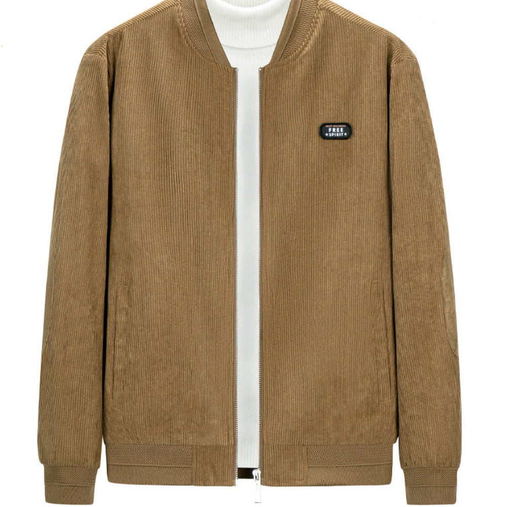 Winter Jacket with Elbow Patches and Zippered Collar for Men