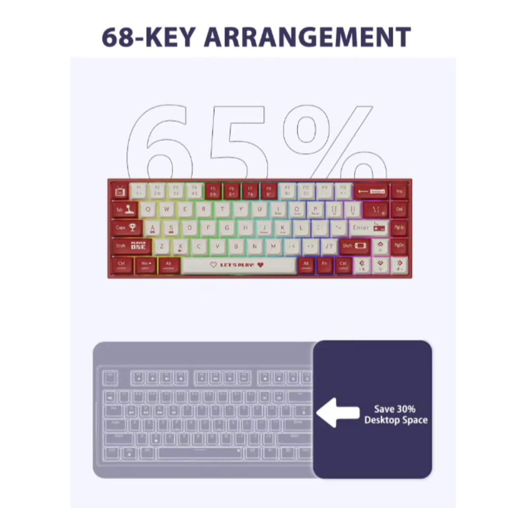 68-Keys Portable Bluetooth Mechanical Keyboard with Dragon Design