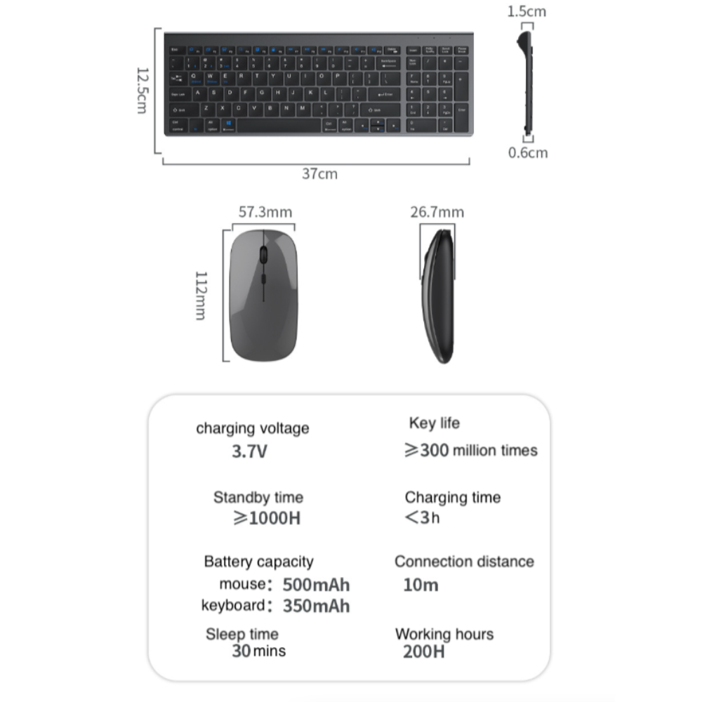 Rechargeable Bluetooth Set with Wireless Keyboard and Mouse