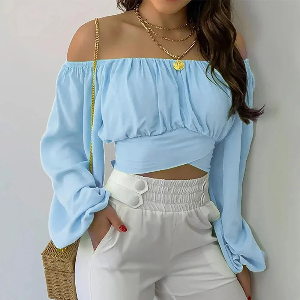Summer Women's Top with Off-Shoulder Style and Bell Sleeves