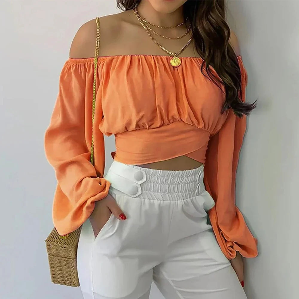Summer Women's Top with Off-Shoulder Style and Bell Sleeves