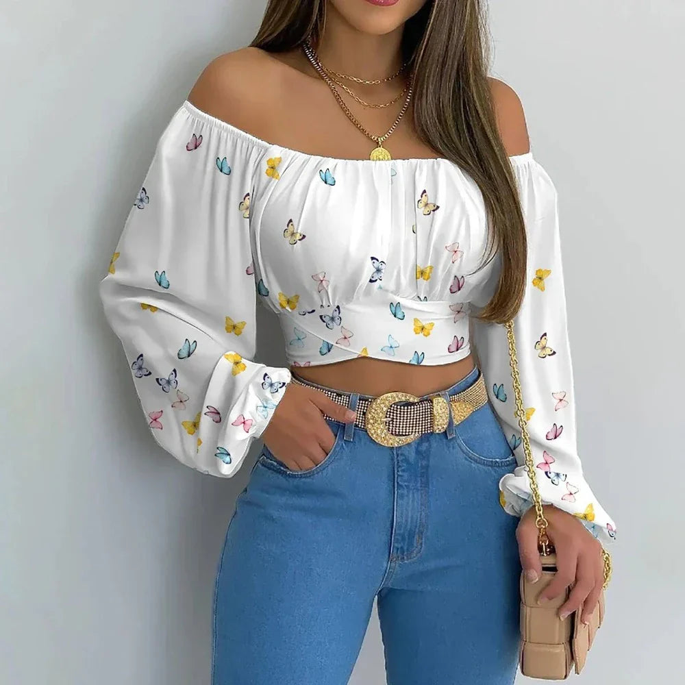 Summer Women's Top with Off-Shoulder Style and Bell Sleeves