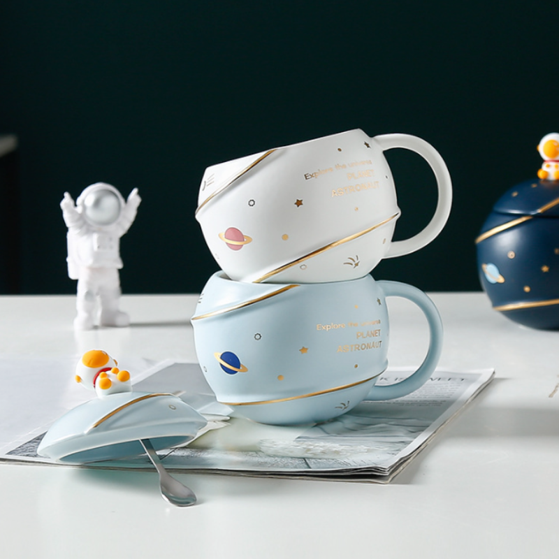 500ML Lid Coffee Mug with Space Cartoon Design