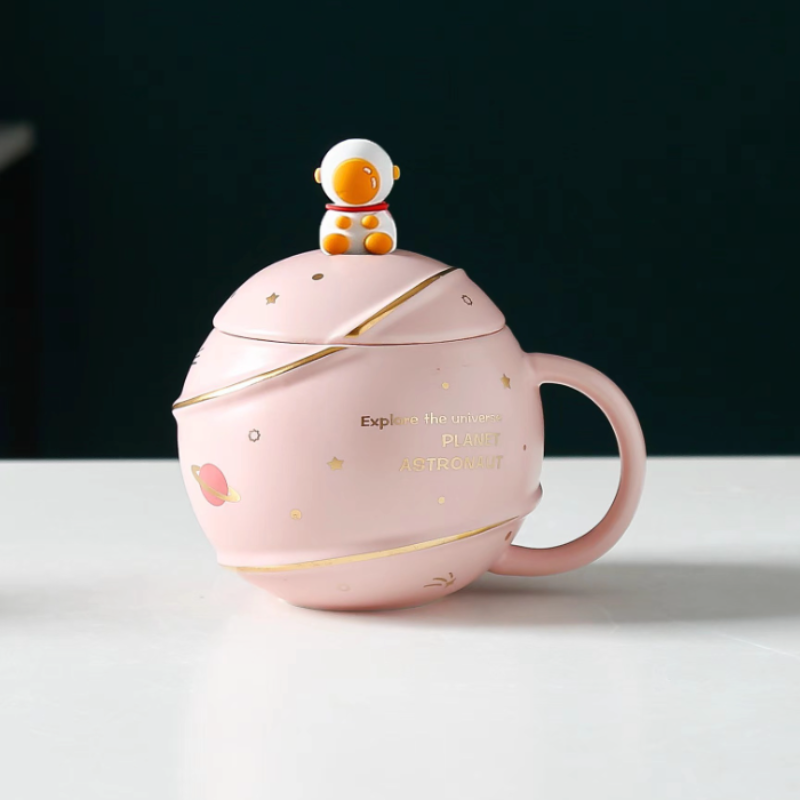 500ML Lid Coffee Mug with Space Cartoon Design
