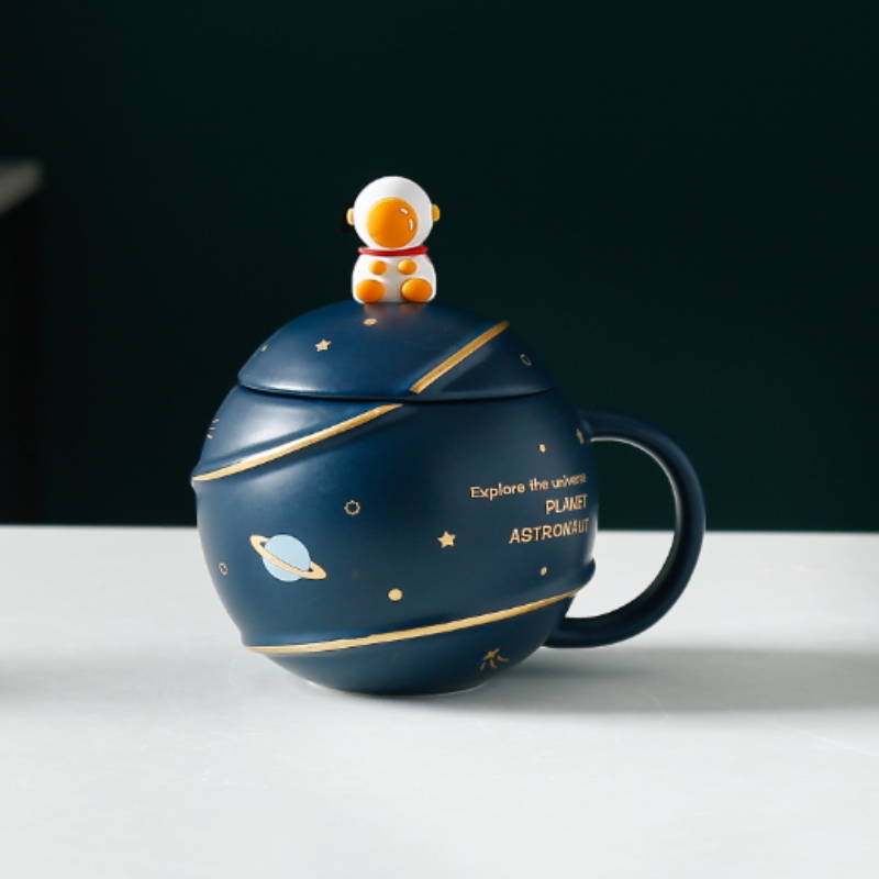 500ML Lid Coffee Mug with Space Cartoon Design