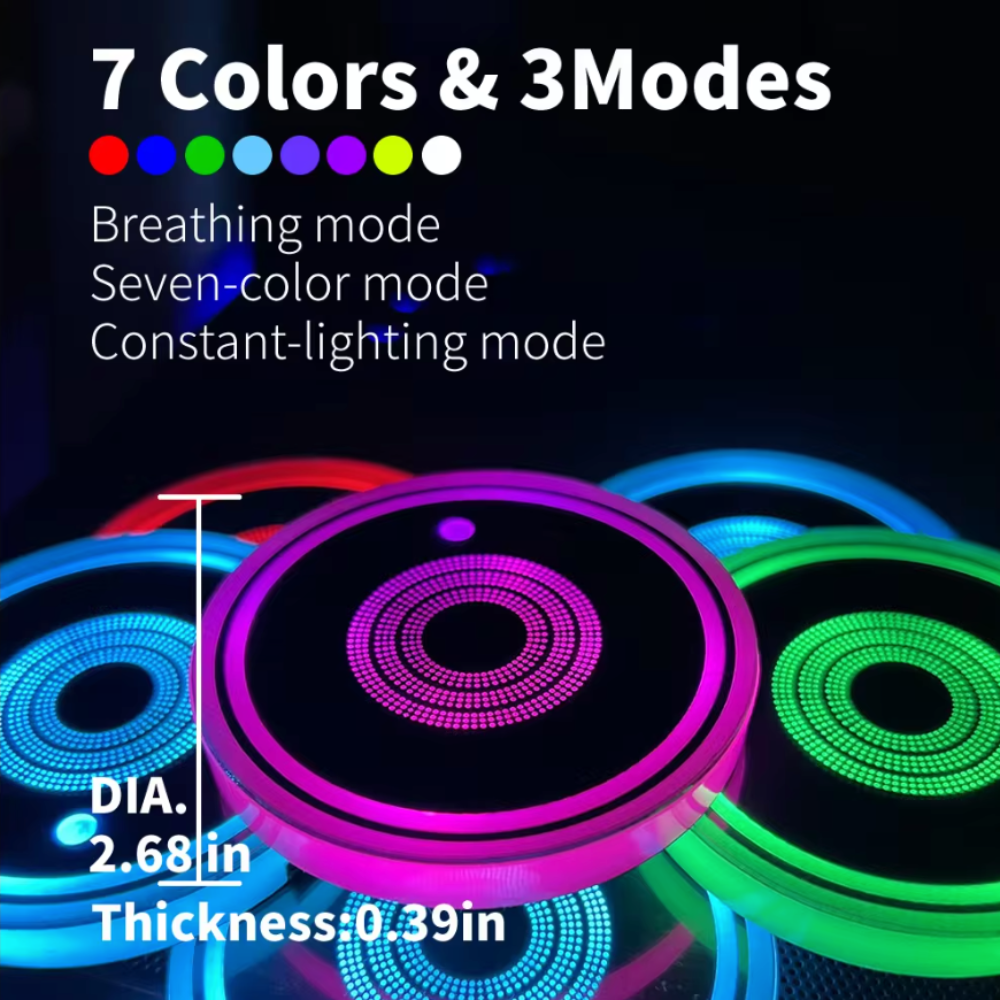 7 LED Car Cup Lights Set in 7 Colors - Pack of 2