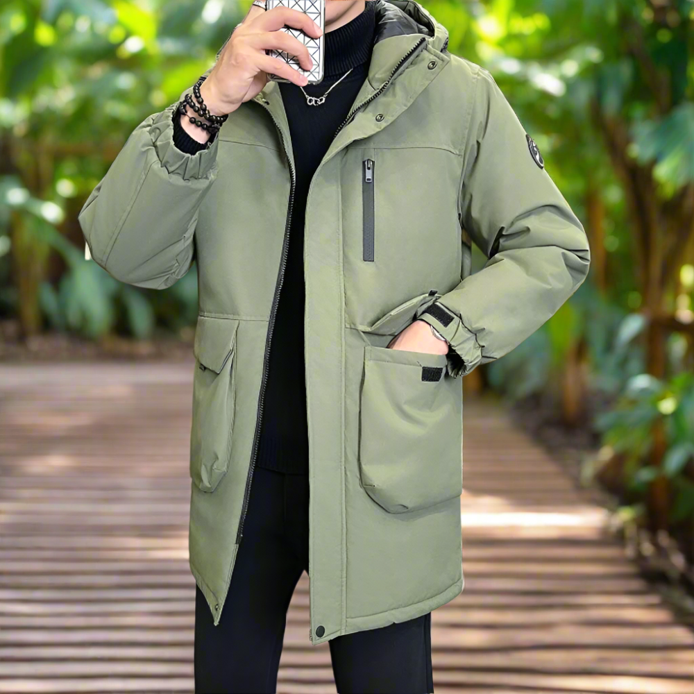 Windproof Hooded Jacket for Men - Mid Length