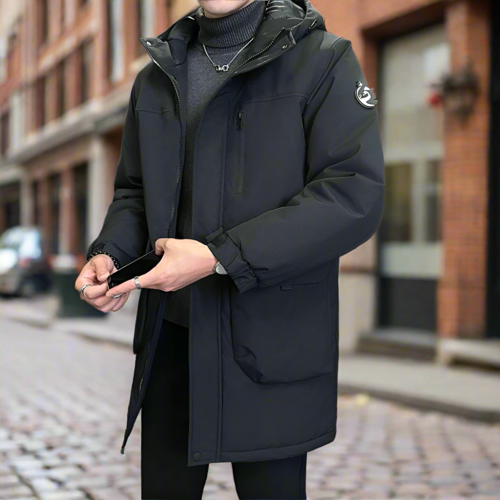 Windproof Hooded Jacket for Men - Mid Length