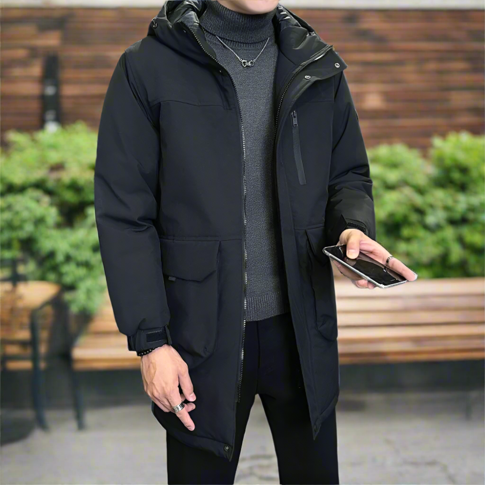 Windproof Hooded Jacket for Men - Mid Length