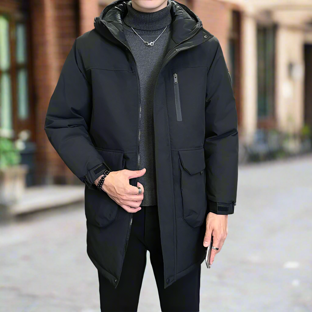 Windproof Hooded Jacket for Men - Mid Length