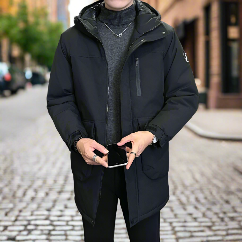 Windproof Hooded Jacket for Men - Mid Length