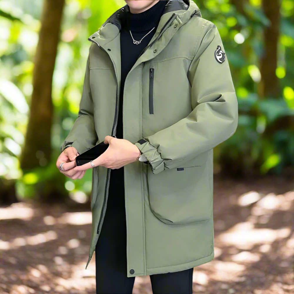 Windproof Hooded Jacket for Men - Mid Length