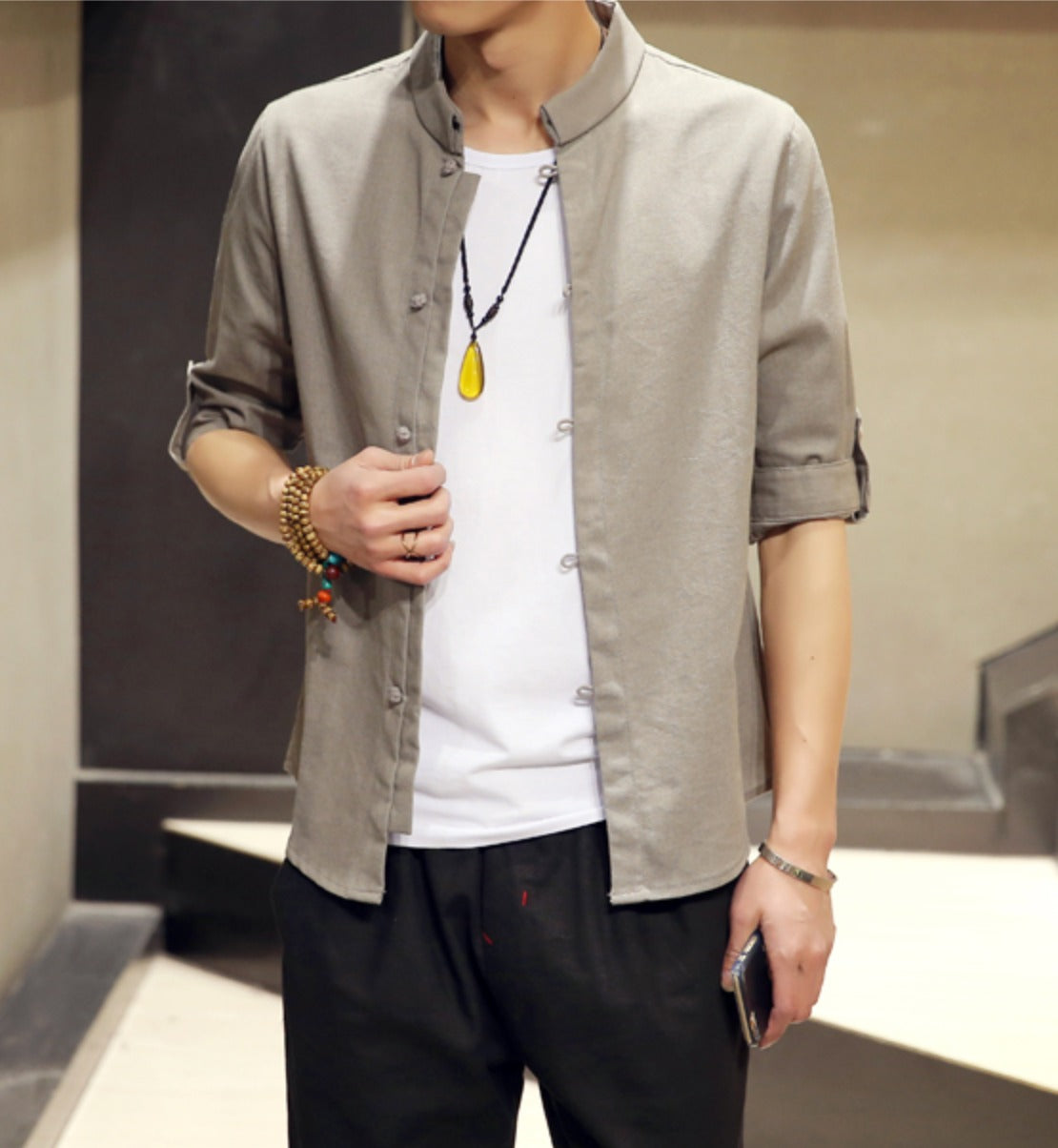 Quarter Sleeve Men's Shirt with Stand Collar: A Clear Definition of Style