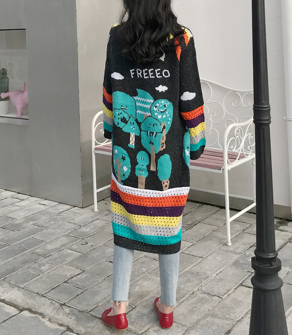 Long Graphic Cardigan for Women