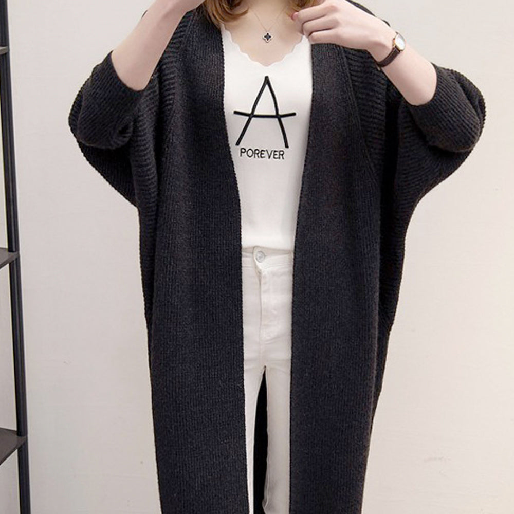 Knitted Cardigan with Mid-Length and Open Front for Women